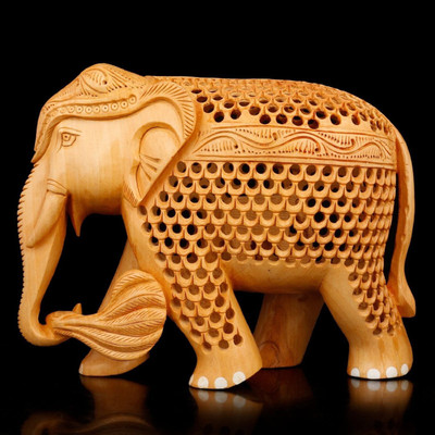 

Collectible India Wooden Elephant Statue Mother Baby Handcarved Animal Figurine Decorative Showpiece - 15 cm(Wooden, Multicolor)