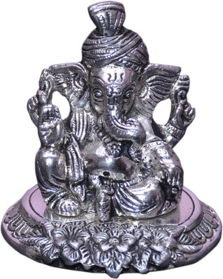 

VAAH White Pagdi Ganesh Decorative Showpiece - 10 cm(Aluminium, Silver)