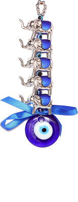 

Homeshopeez Feng Shui Evil Eye Protection With 5 Elephants Hanging - For Good Luck and Prosperity Decorative Showpiece - 20 cm(Polyresin, Multicolor)