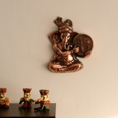 eCraftIndia Musician Phagdi Lord Ganesha Metal Wall Hanging Decorative Showpiece  -  33 cm(Aluminium, Brown)