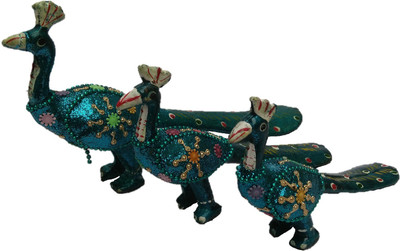 

JaipurCrafts Peacock Family Lac Work Decorative Showpiece - 5.08 cm(Polyresin, Multicolor)