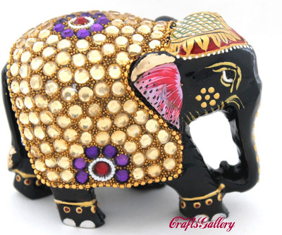 

Craft International Wooden Elephant Statue With Zircon Work 4 - 3 Inch Decorative Showpiece - 8 cm(Wooden, Brown)