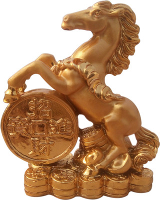 

Ehatti Feng Shui Horse on Coins Decorative Showpiece - 8 cm(Polyresin, Gold)