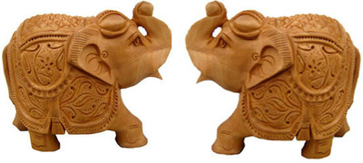 

Chitra Handicraft Elephant Decorative Showpiece - 10 cm(Wooden, Brown)