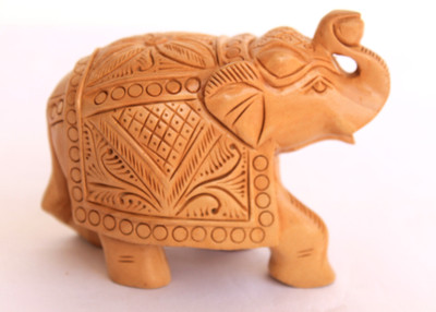 

Craft International Elephant Trunk Up Carved 2 - 3 Inch Decorative Showpiece - 8 cm(Wooden, Brown)