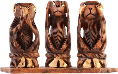

JaipurCrafts Three Monkey Of Mahatma Gandhi Decorative Showpiece - 7.62 cm(Wooden, Brown, Gold)
