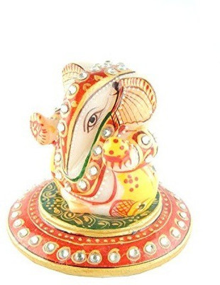 

Chave Marble Ganesha with round base and real hand painting of rajasthan (Ganesha Height - 3") Decorative Showpiece - 3 cm(Stoneware, Multicolor)