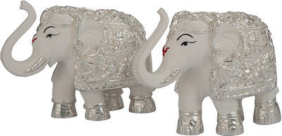 

Siri Creations Elephants Idols Foil and Enamel Decorative Showpiece - 7 cm(Silver Plated, White, Silver)