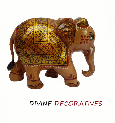 

DivineCrafts Decorative Elephant Showpiece Statue Decorative Showpiece - 8 cm(Wooden, Multicolor)