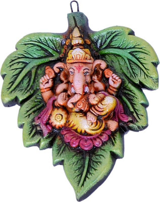 

Indigo Creativs Handcrafted Beautiful Terracotta Lord Ganesha in leaf design Diwali Puja Door / Home Entrance / Wall Hanging Decoration Decorative Showpiece - 16 cm(Earthenware, Multicolor)