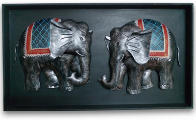 

Uniqkrafts Elephant Couple 3D Iron Wall Hanging Frame (18X32 Inch) Decorative Showpiece - 45.5 cm(Iron, Wooden, Multicolor)