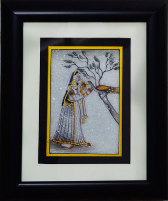 

eCraftIndia Marble Ragini Painting with Peocock (Wooden Framed) Decorative Showpiece - 27.94 cm(Stoneware, Wooden, Multicolor)