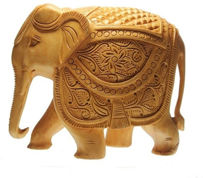 

Prachin Elephant Carving Fat 5" Decorative Showpiece - 5 cm(Wooden, Beige)