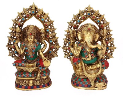 Collectible India Large Pair Of Laxmi Ganesh Idol Hindu Deity Figurine Brass Lakshmi Ganpati Statue Decorative Showpiece  -  26.25 cm(Brass, Multicolor)