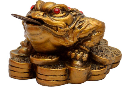 

Vastu Art Vastu / Feng Shui / Three Legged Frogg With Coin For Wealth And Happiness Decorative Showpiece - 4 cm(Polyresin, Gold)
