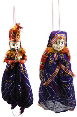 

Crafts For You Rajasthani Puppet pair Decorative Showpiece - 48 cm(Wooden, Blue)