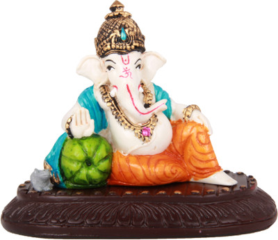 

The Nodding Head Crown Ganesha Resting On Pillow (Green) Decorative Showpiece - 9 cm(Polyresin, Multicolor)