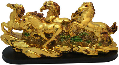 

DivyaMantra Feng Shui Running Horses Decorative Showpiece - 9 cm(Polyresin, Gold)