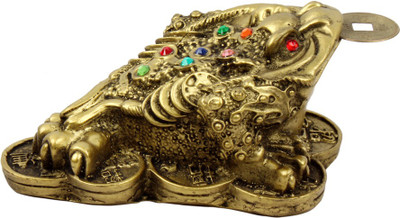 

BuyRudraksha Fengshui Money 3 legged Frog with Coin Decorative Showpiece - 4 cm(Polyresin, Gold)