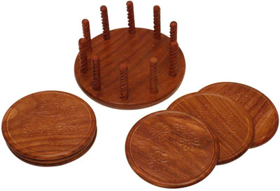 

Shilpi Round Wood Coaster Set(Pack of 6), Brown