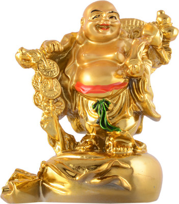 

JaipurCrafts Fengshui Golden Laughing Buddha(Small) Decorative Showpiece - 8 cm(Polyresin, Multicolor)