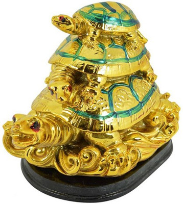 7 Ocean Feng Shui Triple Turtle Decorative Showpiece - 8.5 cm(Polyresin, Gold)
