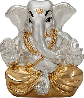 

Siri Creations Silver Foil Ganesha with Gold Touch Decorative Showpiece - 6 cm(Silver Plated, Silver)
