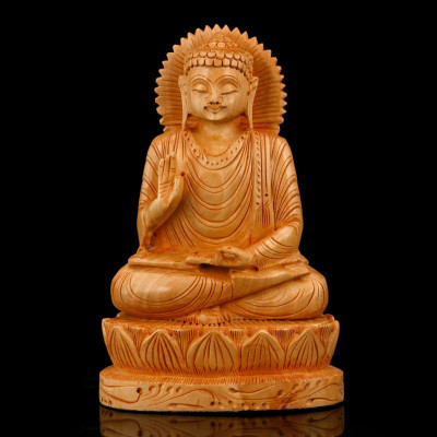 

Collectible India Wooden Buddha Statue - Vitarka Mudra Handmade Decor gift Decorative Showpiece - 15 cm(Wooden, Multicolor)