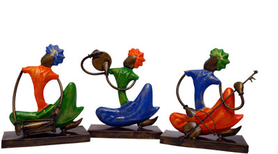 

NG Art Ventura Set of 3 Multicoloured Punjabi Lunger Musicians ( 8 Inches Tall) Decorative Showpiece - 20 cm(Iron, Multicolor)