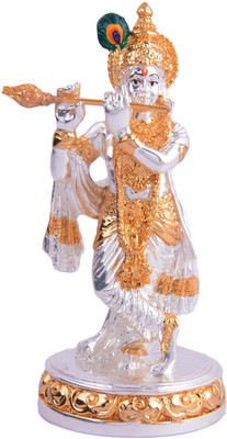 

Siri Creations Krishna Idol with gold ploish Decorative Showpiece - 11.5 cm(Silver Plated, Silver)