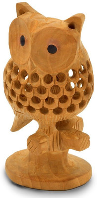 

Creative Handicraft Owl Sitting Tree Branch Decorative Showpiece - 10 cm(Wooden, Brown)