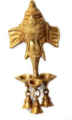 Adaa Elephant trunk brass diya with bells Decorative Showpiece  -  24 cm(Brass, Gold)