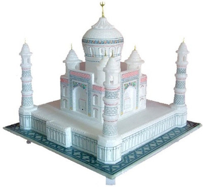 

Bagru Crafts White Marble Handmade Taj Mahal Replica with fine work Decorative Showpiece - 19 cm(Stoneware, White)