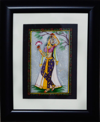 

eCraftIndia Ragini with Lotus Marble Painting (Wooden Framed) Decorative Showpiece - 27.94 cm(Stoneware, Wooden, Multicolor)