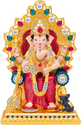 

Kulin God Ganesh | Ganpati | Lord Ganesha Idol - Statue For Home Decor | Office | Shops | Gifting Decorative Showpiece - 16 cm(Gold Plated, Red)