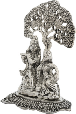 

Kashvi Designs Radha Krishna Sitting In Tree For Worship Decorative Showpiece - 19 cm(Aluminium, Silver)