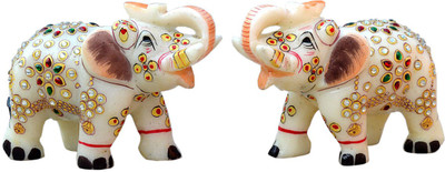 

Chitra Handicraft Marble Jawellry elephant pair Decorative Showpiece - 10 cm(Stoneware, Multicolor)