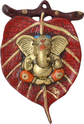 

Handecor Ganesha on Red Patti Wall Hanging Decorative Showpiece - 21 cm(Aluminium, Multicolor)