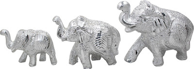 

Bhavikaa Set of 3 Elephants Decorative Showpiece - 7 cm(Aluminium, Silver)