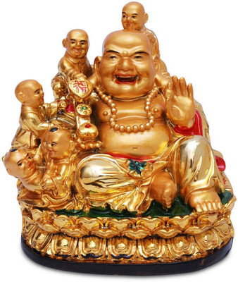 

Shakti 100% original Laughing Buddha with 5 Children Decorative Showpiece - 6 cm(Polyresin, Gold)