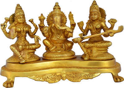 41% OFF on Aakrati Laxmi Ganesha Saraswati Sitting On A Stand Religious Temple Statue Showpiece  -  15 cm(Brass, Yellow)