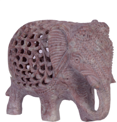 Avinash Handicrafts soap stone Fine threecut Elephant Decorative Showpiece  -  8 cm(Stoneware, Multicolor)