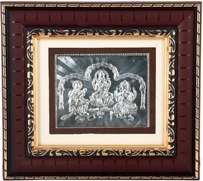 Siri Creations 999 Pure Silver Lakshmi Ganesha Saraswathi Wooden Frame size 3 Decorative Showpiece  -  15 cm(Silver, Silver)