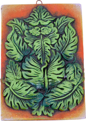 

Indigo Creativs Handcrafted Terracotta Modern Contemporary Designer Lord Ganesha of Paan leaf design Diwali Puja Door / Home Entrance / Wall Hanging Decoration Decorative Showpiece - 20 cm(Earthenware, Multicolor)