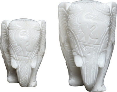 

Artist Haat Marble Elephant Pair Sculpture Decorative Showpiece - 10 cm(Stoneware, White)