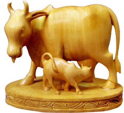 

ByCue Wooden plain wooden cow with baby Decorative Showpiece - 5 cm(Wooden, Brown)