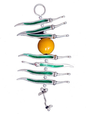 

Ashopi Nimbu Mirchi Decorative Showpiece - 19 cm(Aluminium, Green, Silver)