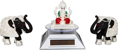 

Siri Creations Ganesha,Elephant and Motor Set Decorative Showpiece - 10 cm(Silver Plated, Silver)