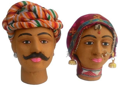 

JaipurCrafts Rajasthani Kaka Kaki Decorative Showpiece - 10.16 cm(Terracotta, Multicolor)