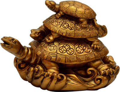 

Vashoppee Vastu / Feng Shui / Three Tiered Tortoises Decorative Showpiece - 8 cm(Polyresin, Gold)